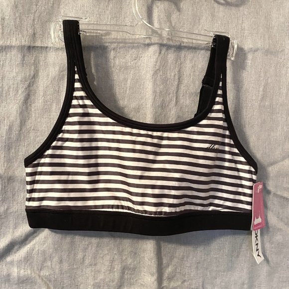 black and white striped sports bra